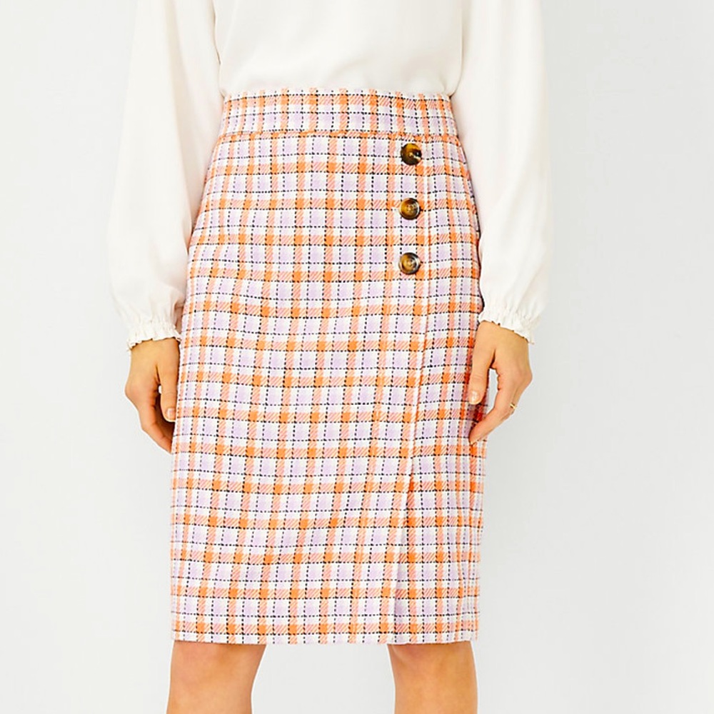 NWT Ann Taylor Plaid Side Button Pencil Skirt Size 12